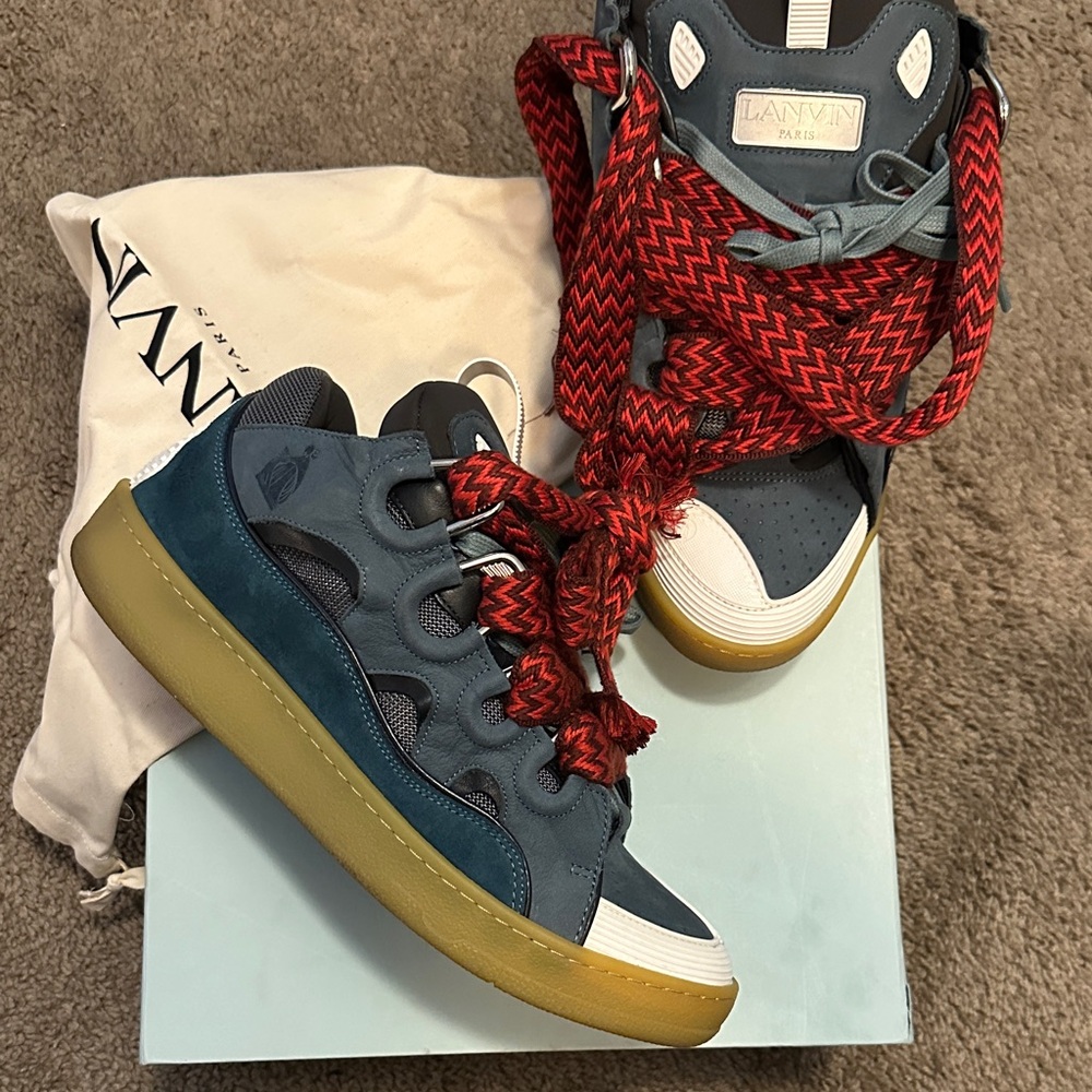 Lanvin Blue and Red High-Top Sneakers - Picture 2 of 6
